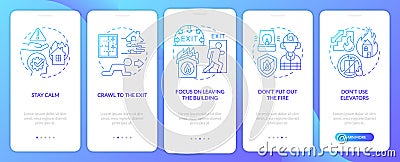 Survive fire in apartment blue gradient onboarding mobile app screen Vector Illustration