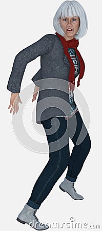 Full body portrait of Susan, an older white-haired woman on an isolated white background Stock Photo