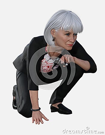 Full body portrait of Susan, an older white-haired woman on an isolated white background Stock Photo