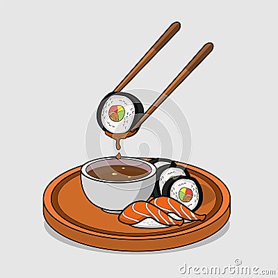 Delicious sushi with chopstick vector illustration Cartoon Illustration