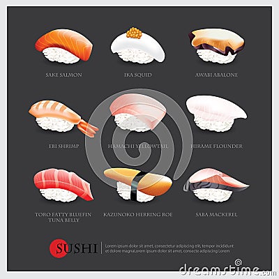 Sushi asian food realistic isolated Vector Illustration