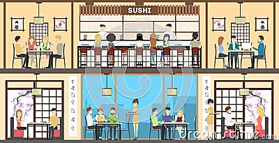 Sushi bar interior set. Vector Illustration