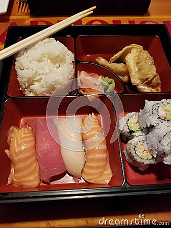 Sushi bento fresh gyoza rice colorful Stock Photo