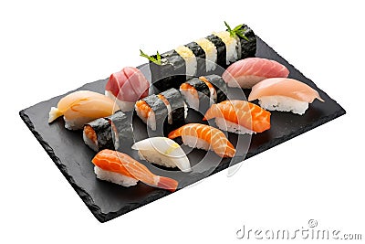 Sushi on black stone plate Stock Photo