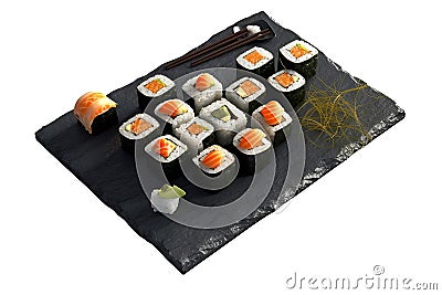 Sushi on black stone plate, Stock Photo