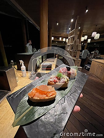 sushi boat tofu Editorial Stock Photo