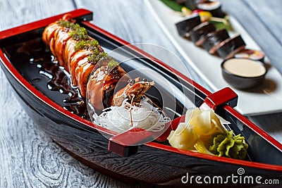 Sushi boat with wasabi. Stock Photo