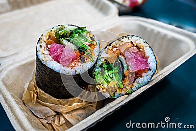 Sushi burrito is a new fusion Japanese food Stock Photo