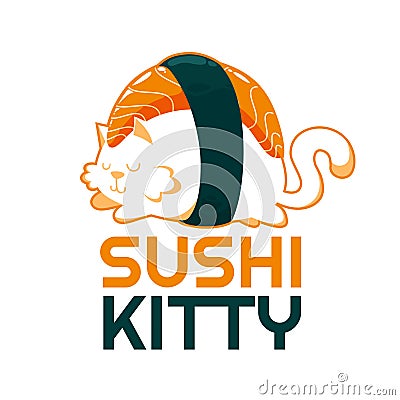 sushi cat kitten japan food logo design illustration Vector Illustration