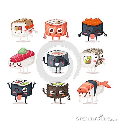 Sushi character vector Vector Illustration