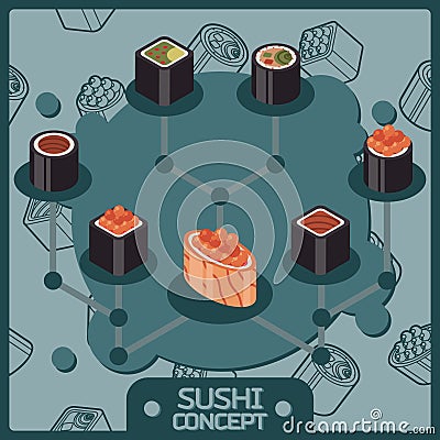 Sushi color isomeric concept icons Vector Illustration