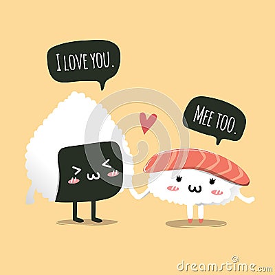 Sushi couple Holding hands in valentine day Vector Illustration