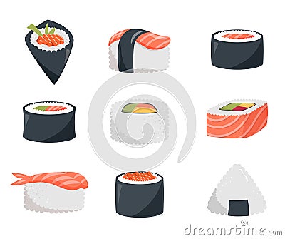 Sushi design elements collection. Cute vector illustrations Vector Illustration