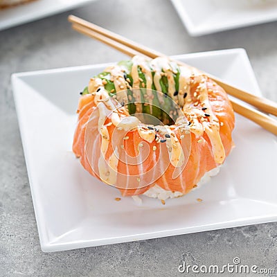 Sushi donuts with tuna and salmon Stock Photo