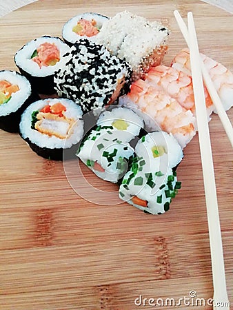 Sushi food. Maki and rolls with tuna Stock Photo