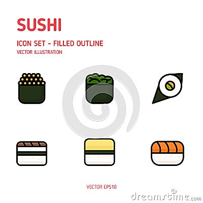 Sushi icons. Japan food vector. Vector Illustration