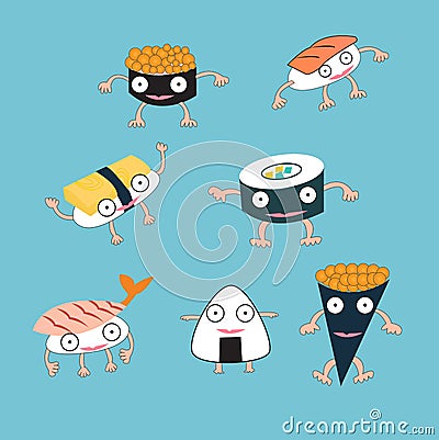 Sushi Japanese food cartoon monster Vector Illustration