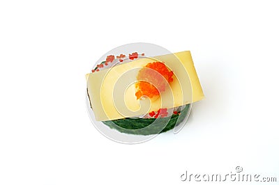 Sushi Japanese food, closeup of Flying fish roe seaweed sushi with cheese Stock Photo