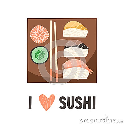 Sushi. Japanese food sushi roll vector illustration. Vector Illustration