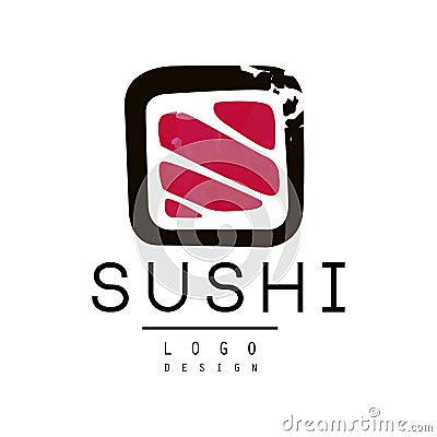 Sushi logo design, badge for sushi bar or seafood restaurant watercolor vector Illustration Vector Illustration