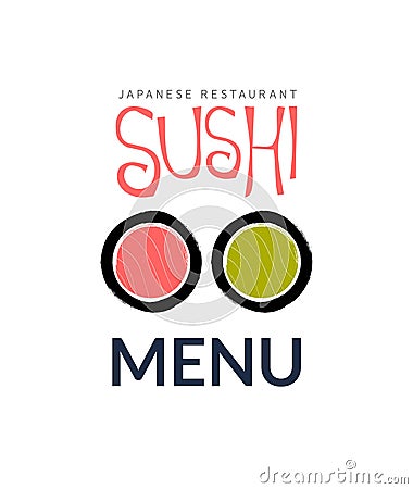 Sushi logo fish food japan restaurant. Japanese seafood logo asian dinner Vector Illustration