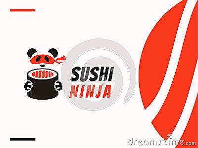 Sushi ninja mascot logo template, Japanese traditional food. Asian restaurant vector illustration Vector Illustration