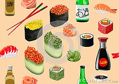Sushi pattern texture, vector illustration Vector Illustration