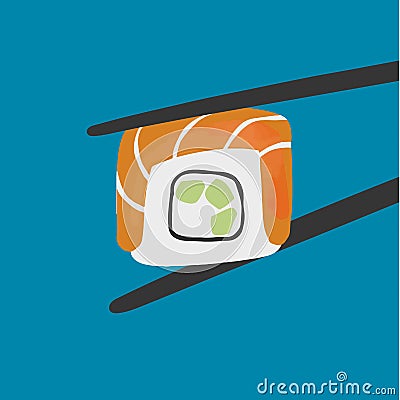 Sushi philadelphia roll illustration on blue background Vector Illustration