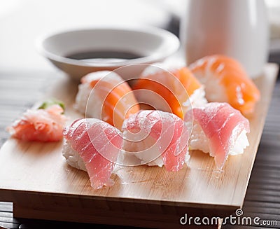 Sushi platter with tuna and salmon nigiri Stock Photo