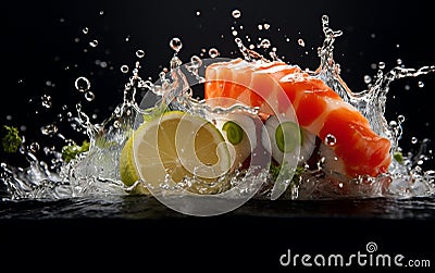 Sushi Plunge Captivating Macro Food. Generative AI Stock Photo