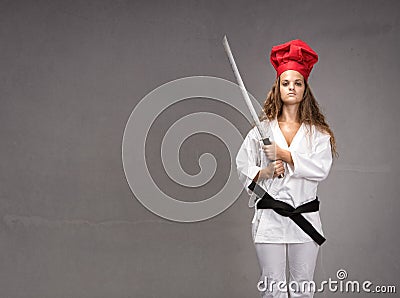 Sushi restaurant girl ready for work Stock Photo