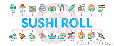 Sushi Roll Asian Dish Minimal Infographic Banner Vector Vector Illustration