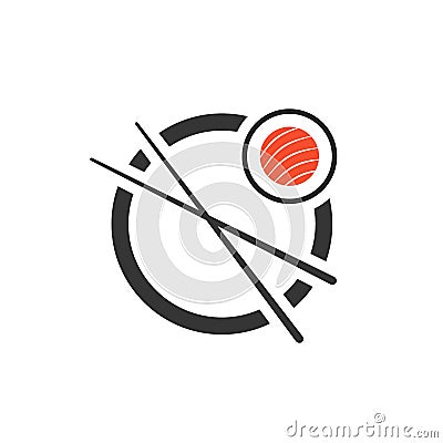 Sushi roll with chopsticks icon Vector Illustration