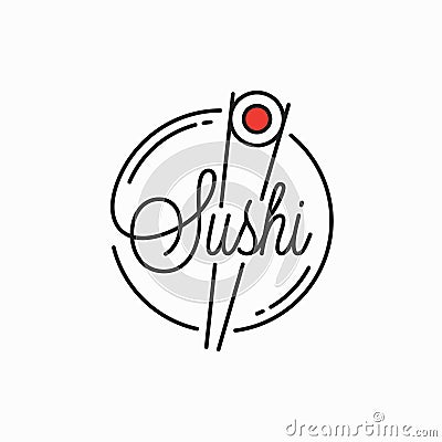 Sushi roll logo. Round linear of sushi chopstick Vector Illustration