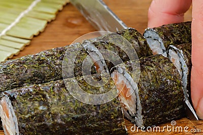 Sushi roll seafood rice fish, oriental dinner. Stock Photo