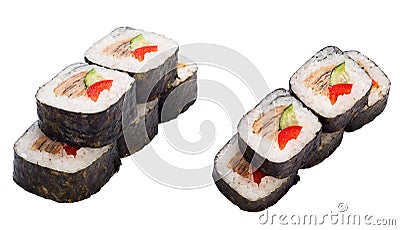 Sushi roll set with eel, sweet pepper, cucumber Stock Photo