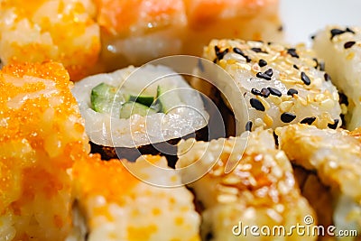 Japanese sushi seafood roll restaurant, fish gourmet Stock Photo
