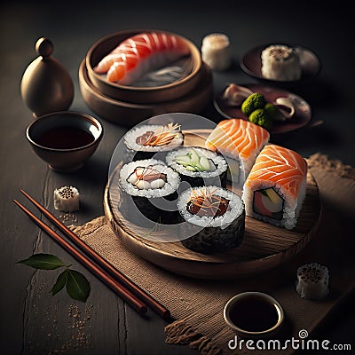 Sushi Rolls. AI generated Illustration Stock Photo