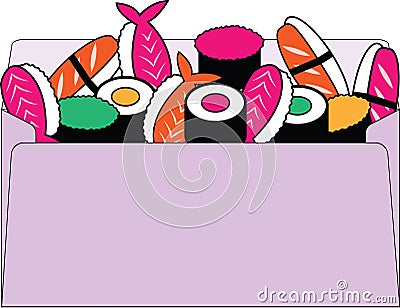 Sushi and rolls from the envelope. Stock Photo