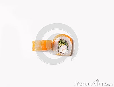Sushi Rolls, Japanese foods on white background. Perfect for using in food commercial, menu, poster design. Stock Photo