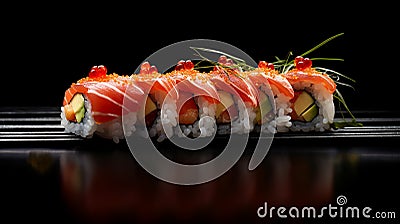 Sushi rolls with salmon, avocado and caviar Stock Photo