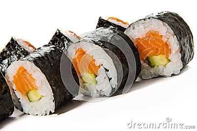 Sushi rolls with salmon and cucumber Stock Photo