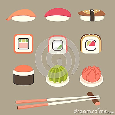 Sushi and rolls set Vector Illustration