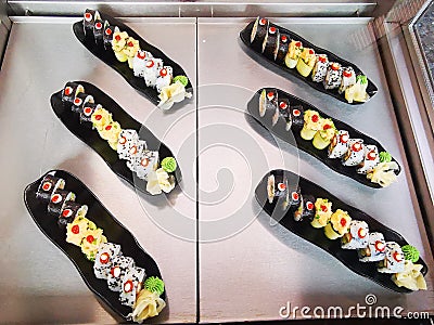 Sushi rolls snack delicacy japanese cuisine Stock Photo