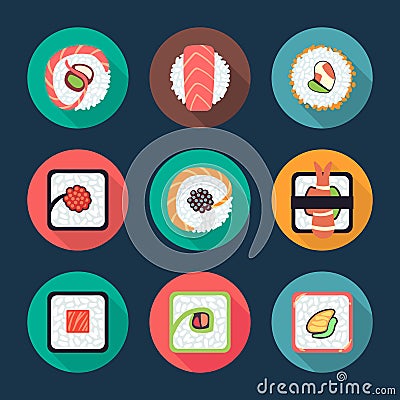 Sushi and rolls vector icons Vector Illustration