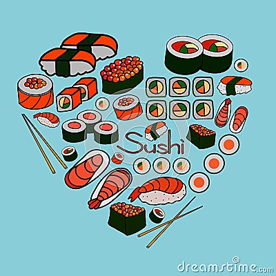 Sushi and rolls, vector illustration Vector Illustration