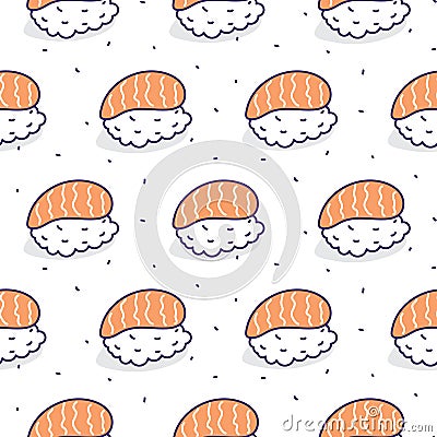 Sushi salmon seamless vector pattern. Vector Illustration