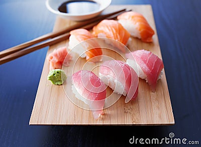 Sushi - Salmon and tuna nigiri Stock Photo