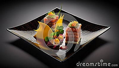 Sushi - Savor the Taste of Japan: Mouthwatering Sushi Rolls with Fresh Salmon and Caviar on Top - ai generated Stock Photo