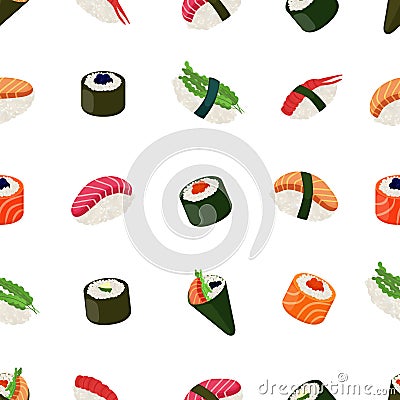 Sushi seamless pattern - asian food Vector Illustration